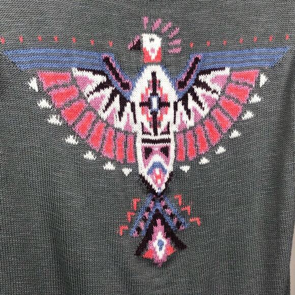 Y2k Hollister Gray Crew Neck Tribal Eagle Sweater Knit Crewneck XS - Picture 4 of 6